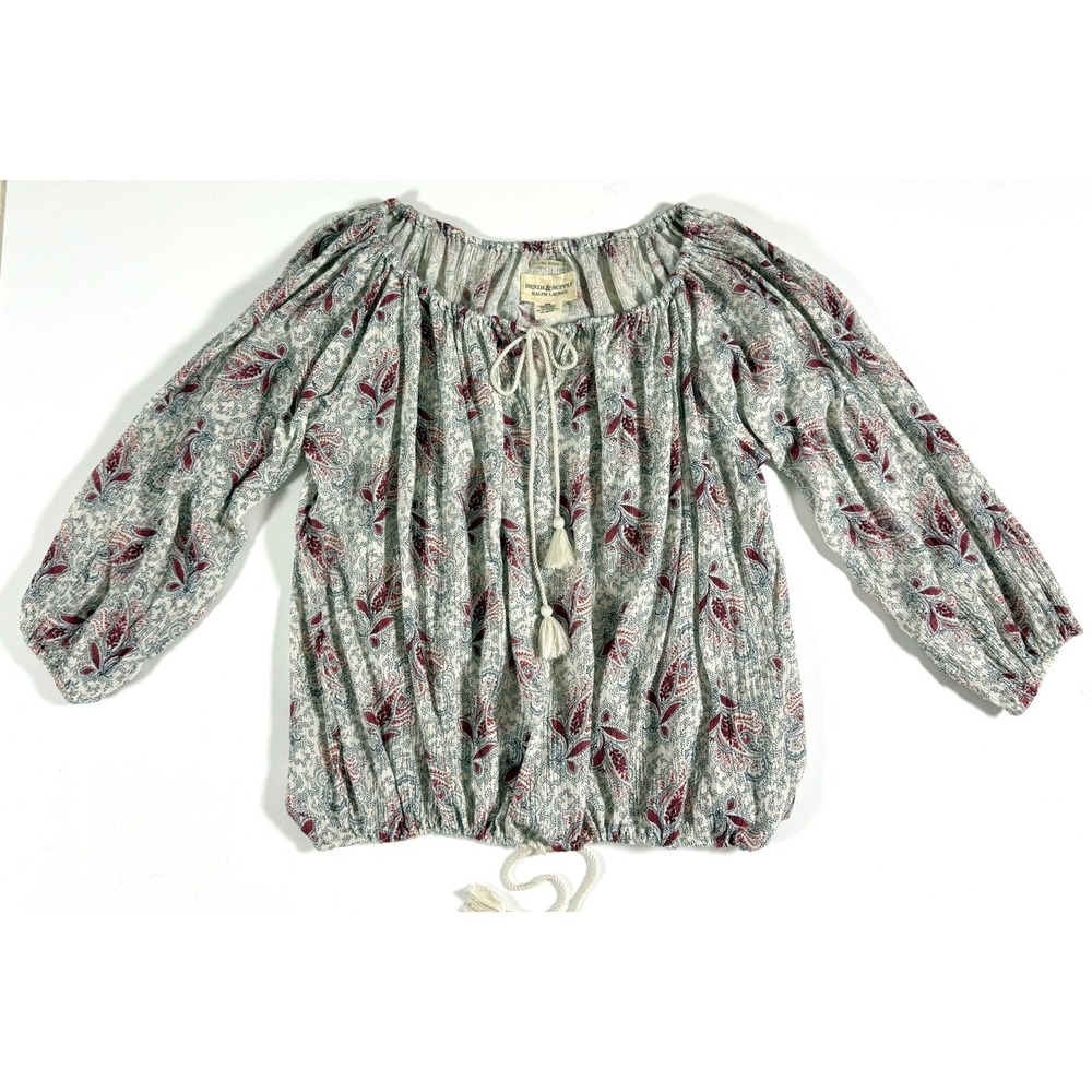 Ralph Lauren Denim & Supply Boho Floral Peasant Blouse M Off Shoulder Romantic